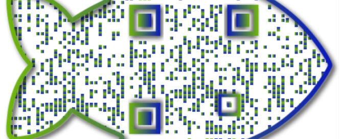 QR-Code in Form eines Fisches, der den Weg zum Teichfest am Generalsbergsee weist